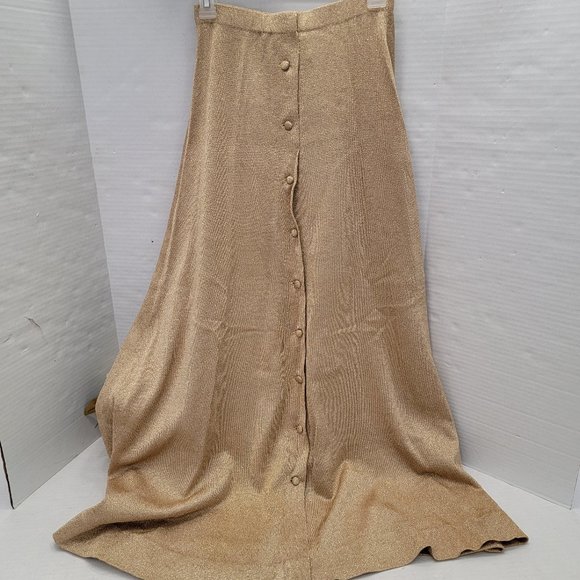 Vintage Jeri Jo New York Gold Metal thread Knit Top Long Maxi Skirt Hong Kong M - Picture 7 of 14